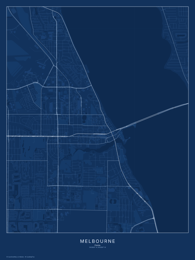 Melbourne map poster, blueprint style