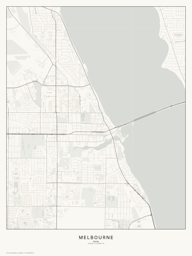 Melbourne map poster, classic style