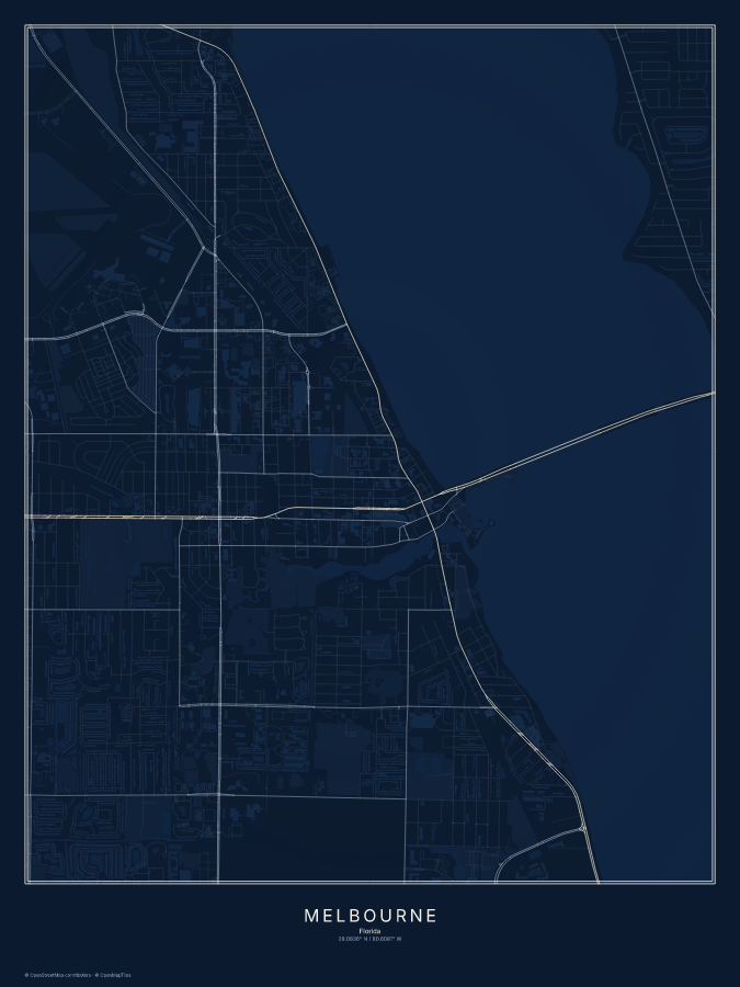 Melbourne map poster, midnight style