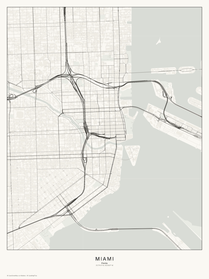 Miami map poster, classic style