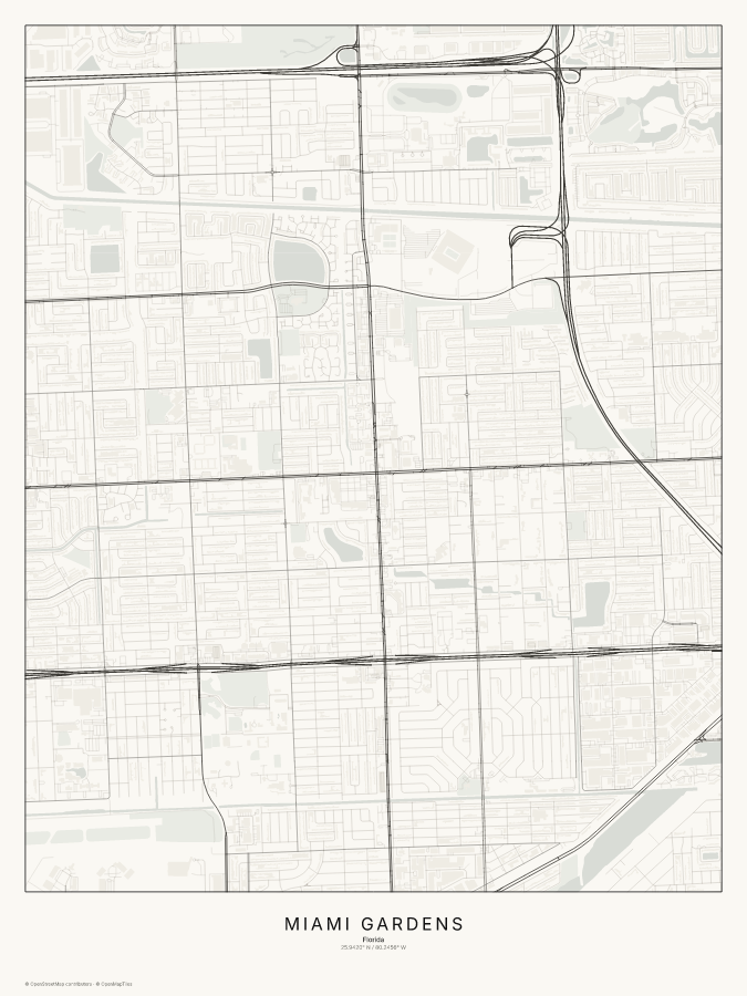 Miami Gardens map poster, classic style