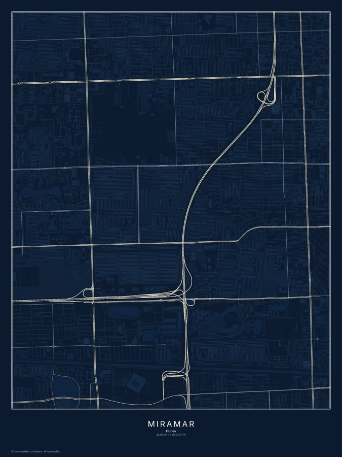 Miramar map poster, midnight style