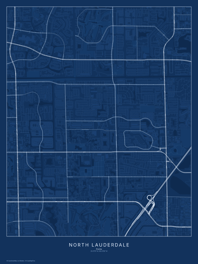 North Lauderdale map poster, blueprint style