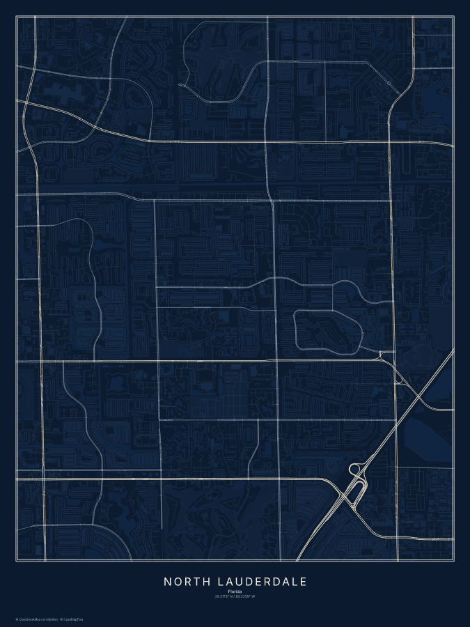 North Lauderdale map poster, midnight style