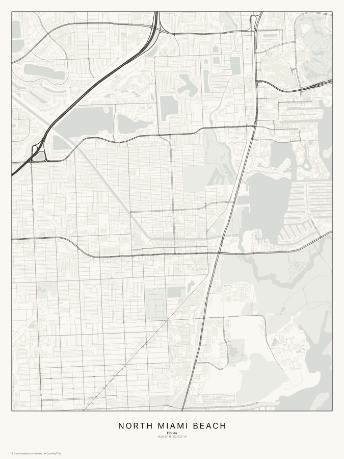 North Miami Beach map poster, classic style