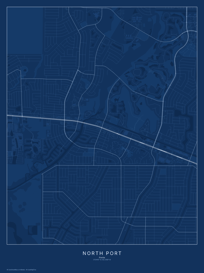 North Port map poster, blueprint style