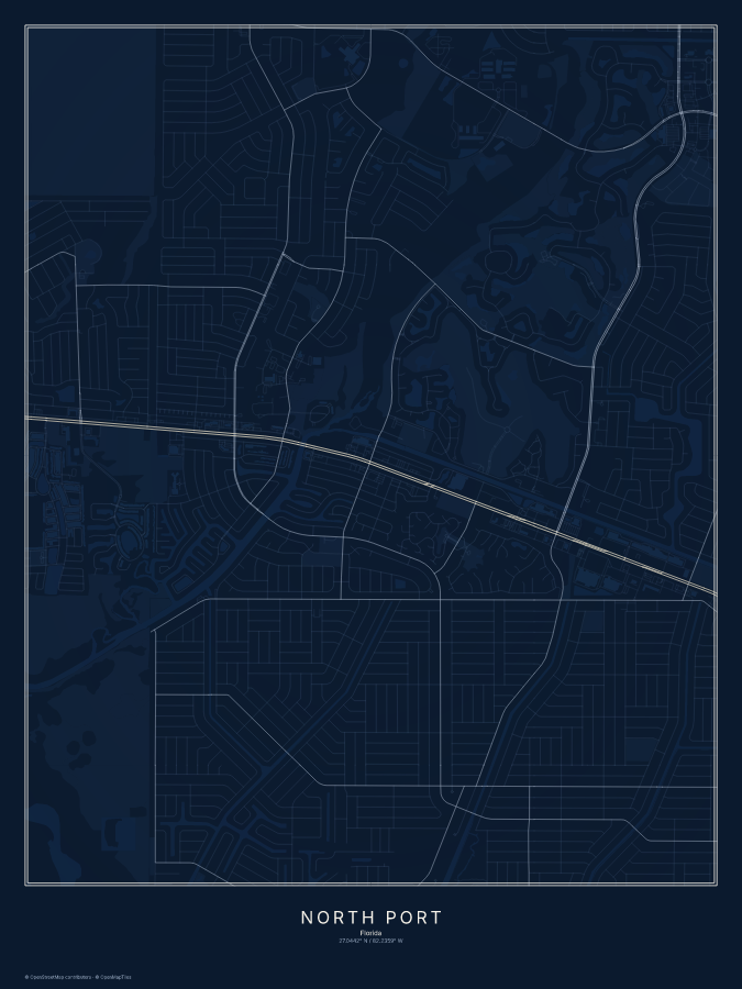 North Port map poster, midnight style
