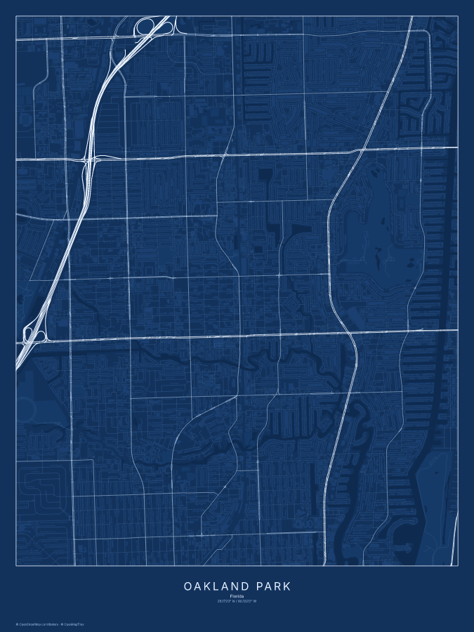 Oakland Park map poster, blueprint style
