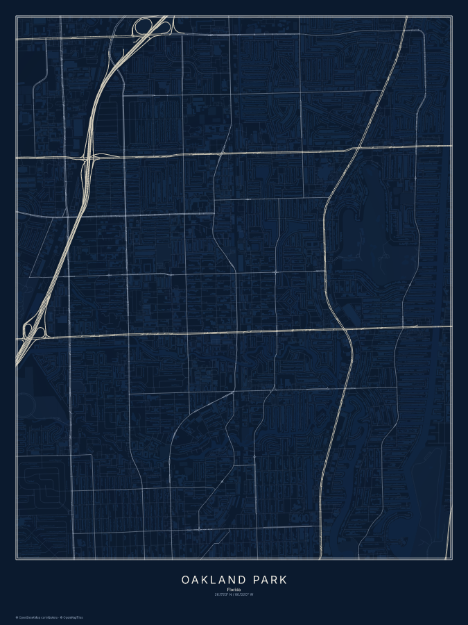 Oakland Park map poster, midnight style