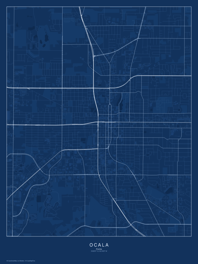 Ocala map poster, blueprint style
