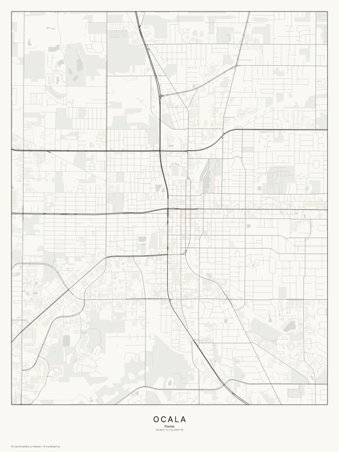 Ocala map poster, classic style