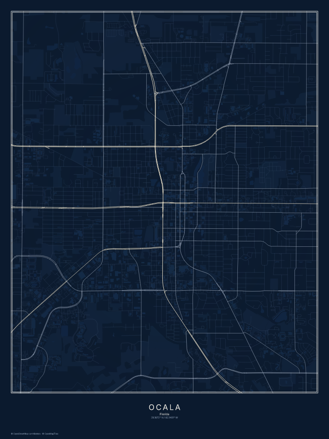 Ocala map poster, midnight style