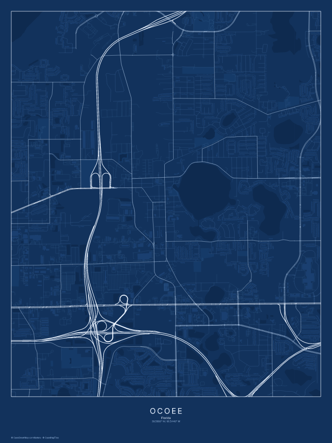 Ocoee map poster, blueprint style