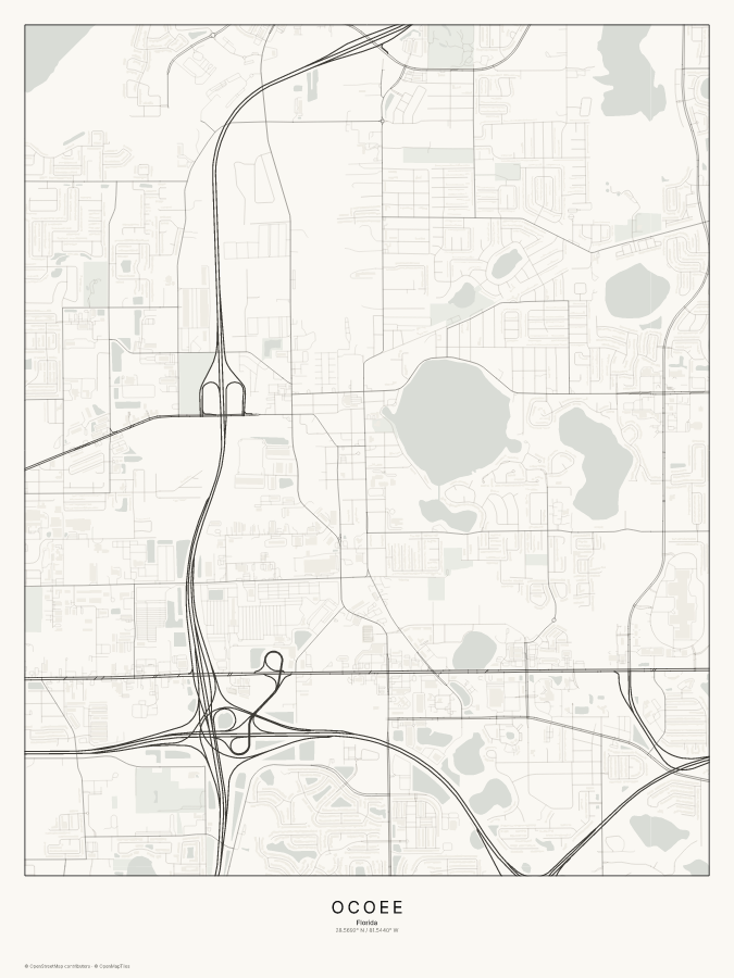 Ocoee map poster, classic style