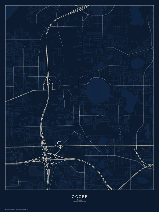 Ocoee map poster, midnight style