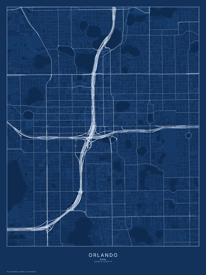 Orlando map poster, blueprint style
