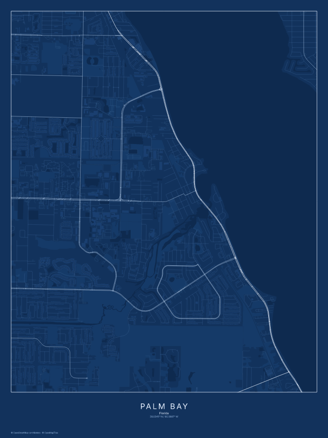 Palm Bay map poster, blueprint style