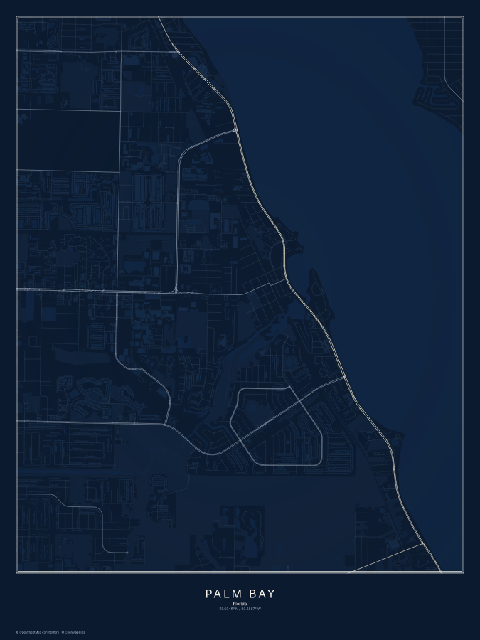 Palm Bay map poster, midnight style