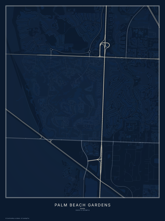 Palm Beach Gardens map poster, midnight style