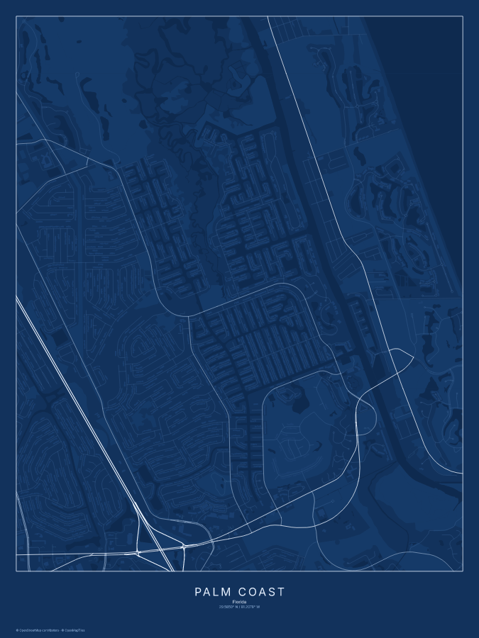 Palm Coast map poster, blueprint style