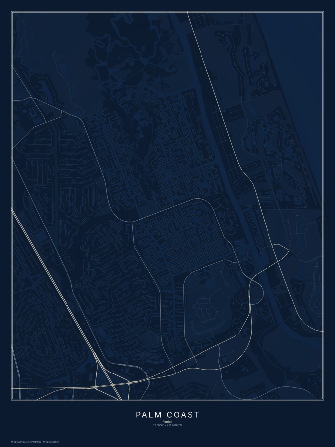 Palm Coast map poster, midnight style
