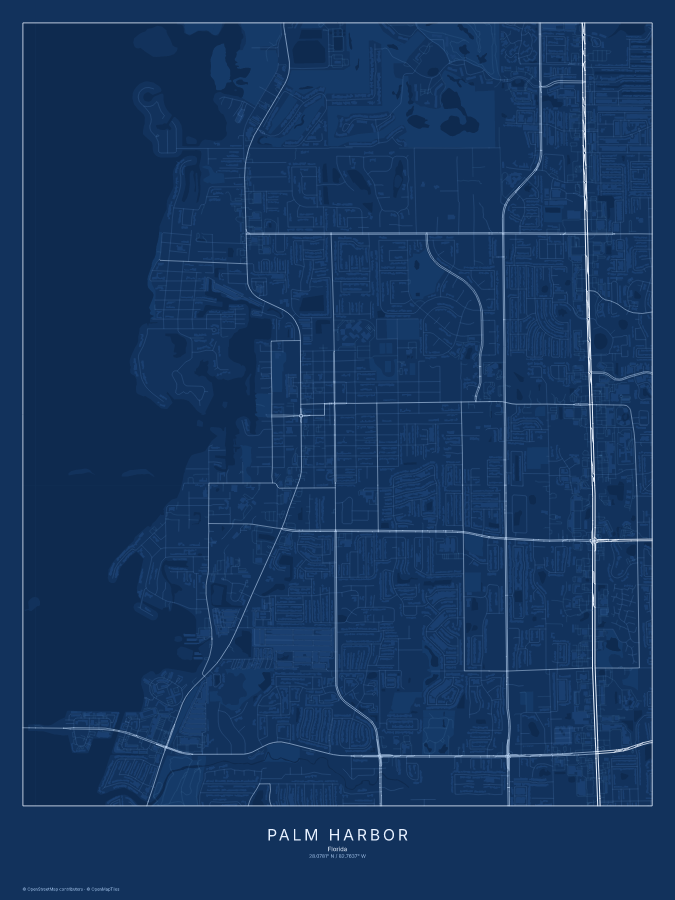 Palm Harbor map poster, blueprint style