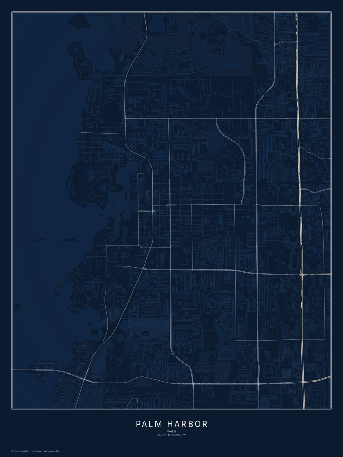 Palm Harbor map poster, midnight style