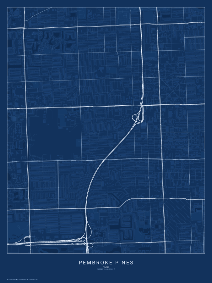Pembroke Pines map poster, blueprint style