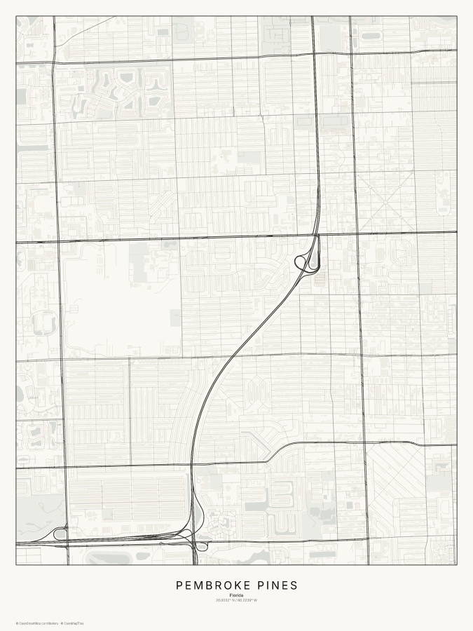 Pembroke Pines map poster, classic style