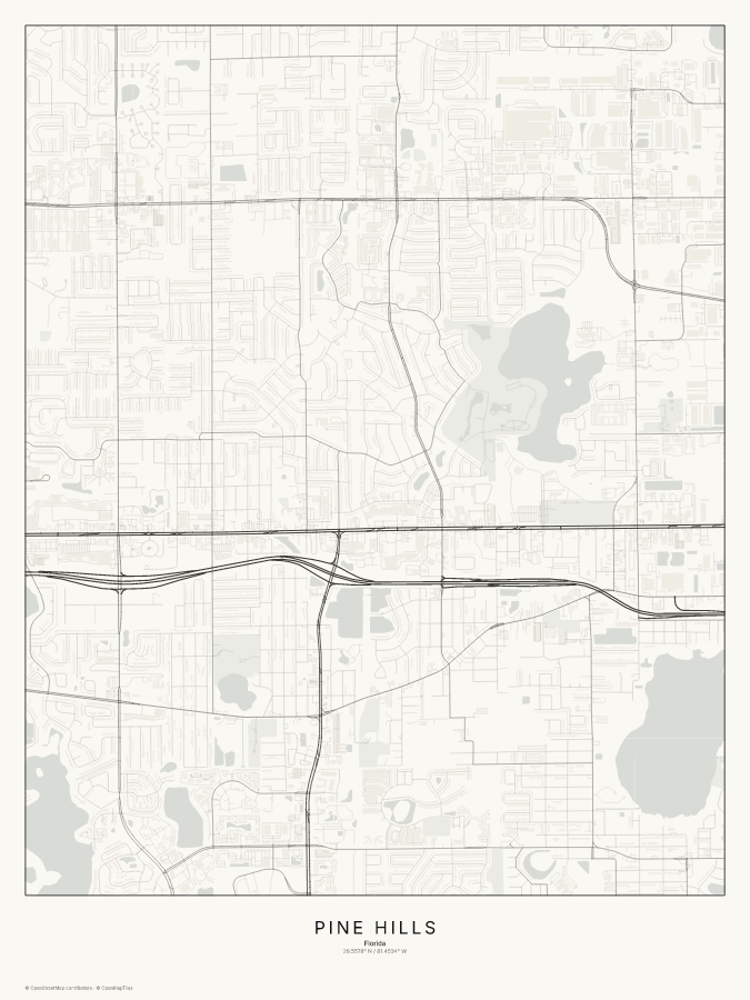 Pine Hills map poster, classic style