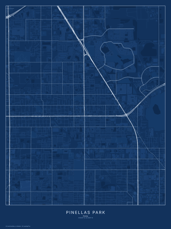 Pinellas Park map poster, blueprint style