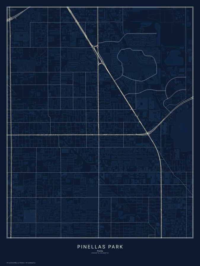 Pinellas Park map poster, midnight style