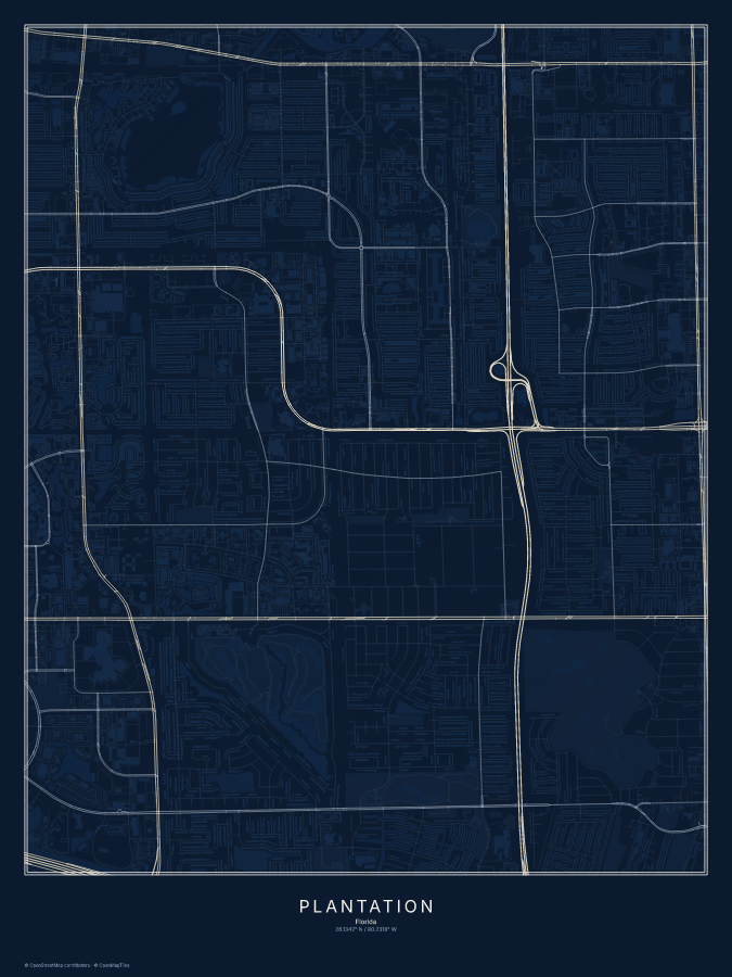 Plantation map poster, midnight style