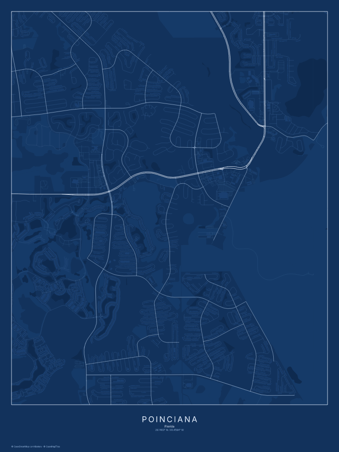 Poinciana map poster, blueprint style