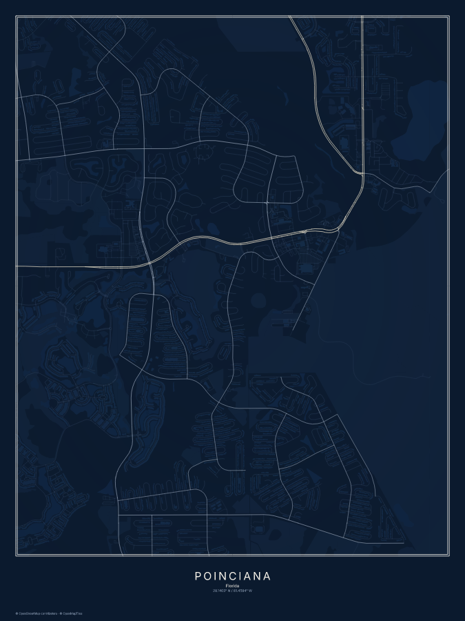 Poinciana map poster, midnight style