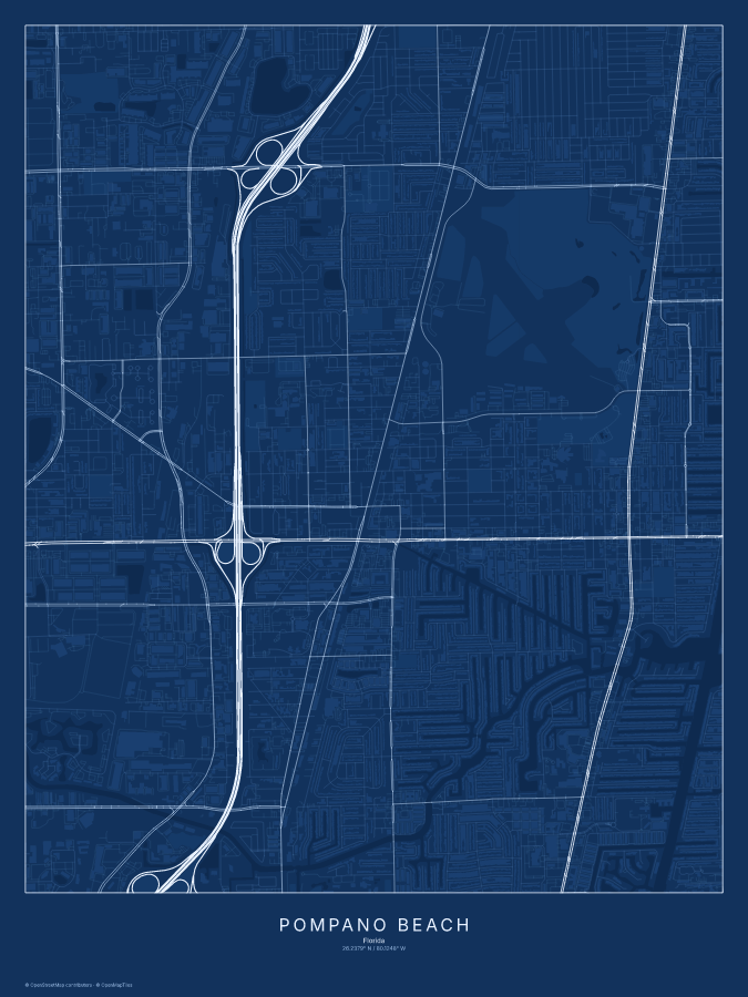 Pompano Beach map poster, blueprint style