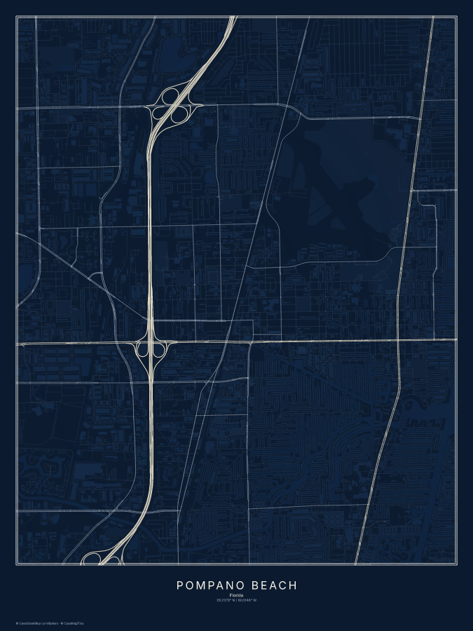 Pompano Beach map poster, midnight style