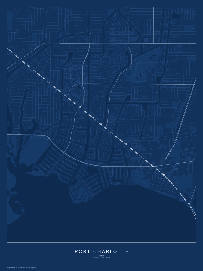 Port Charlotte map poster, blueprint style