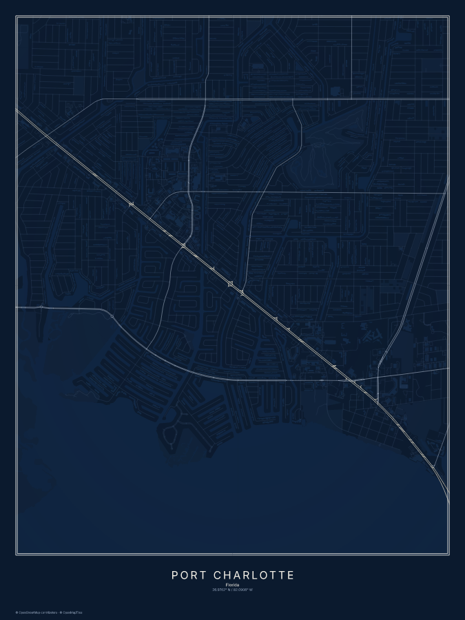 Port Charlotte map poster, midnight style