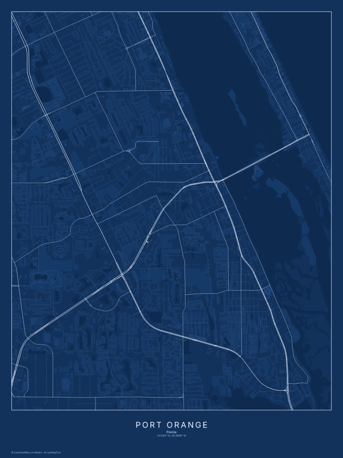Port Orange map poster, blueprint style
