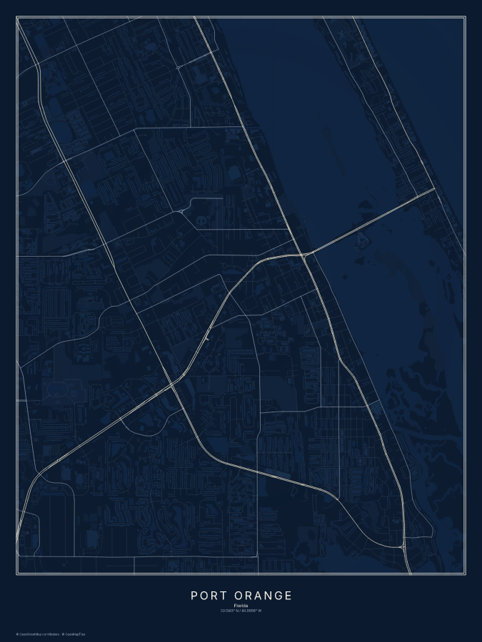 Port Orange map poster, midnight style