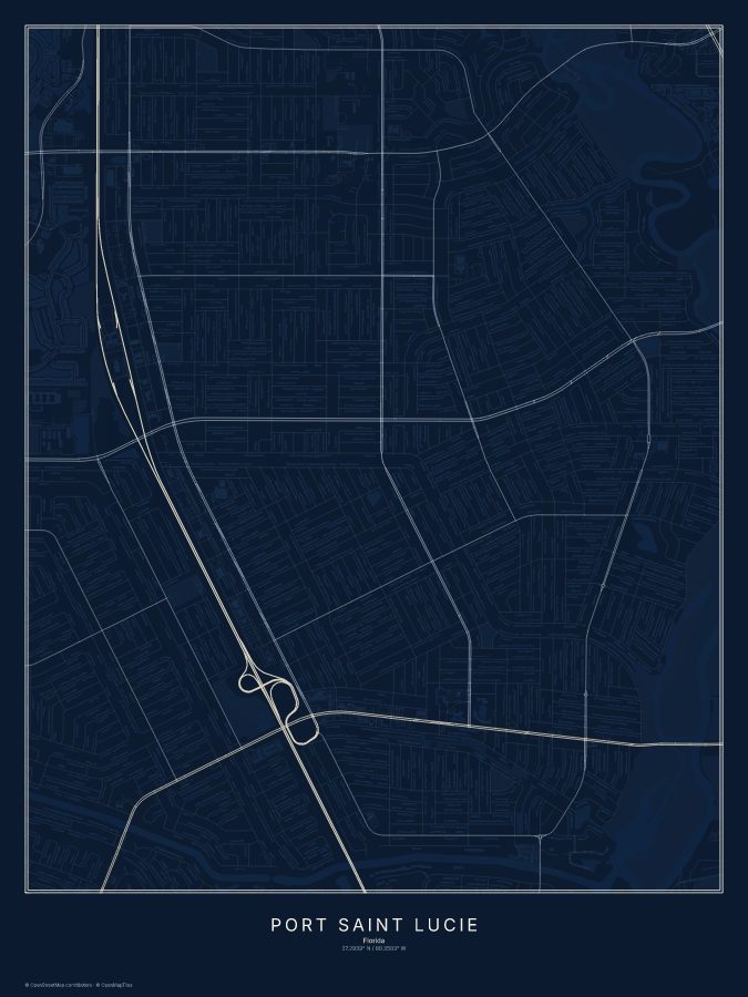 Port Saint Lucie map poster, midnight style