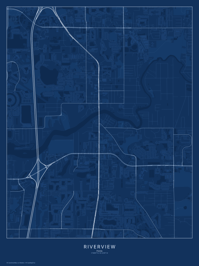 Riverview map poster, blueprint style