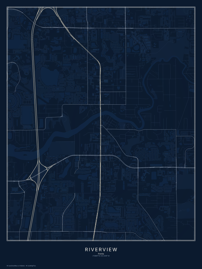 Riverview map poster, midnight style