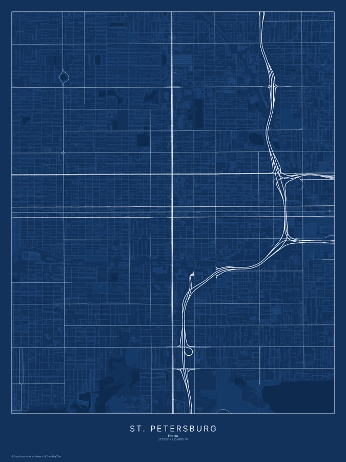 St. Petersburg map poster, blueprint style