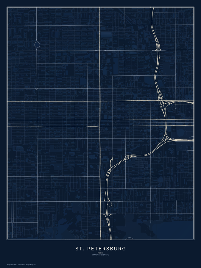 St. Petersburg map poster, midnight style