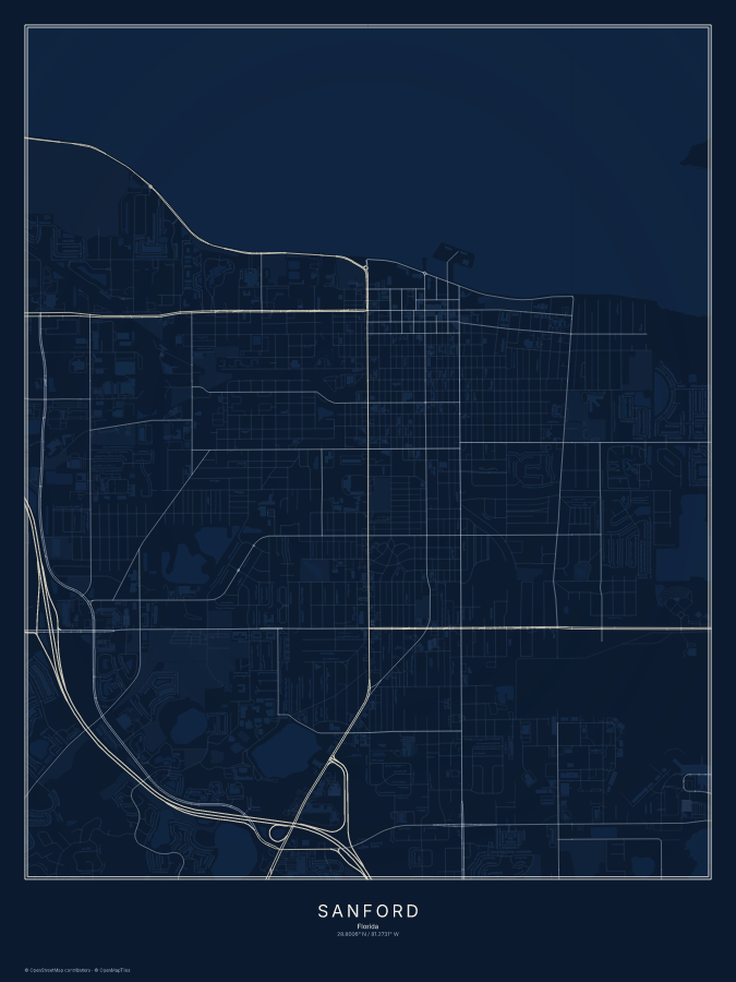 Sanford map poster, midnight style