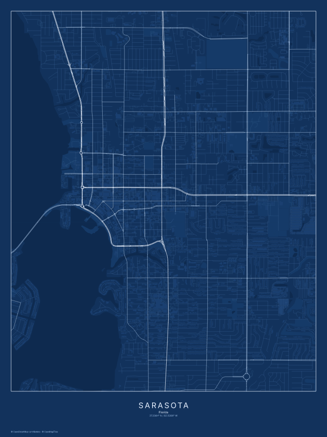 Sarasota map poster, blueprint style