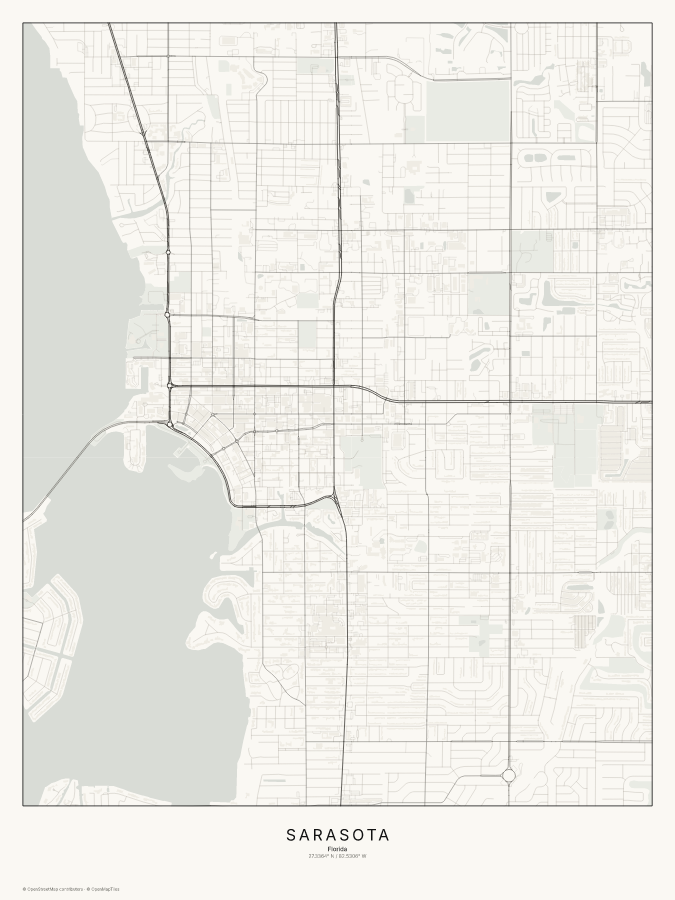 Sarasota map poster, classic style