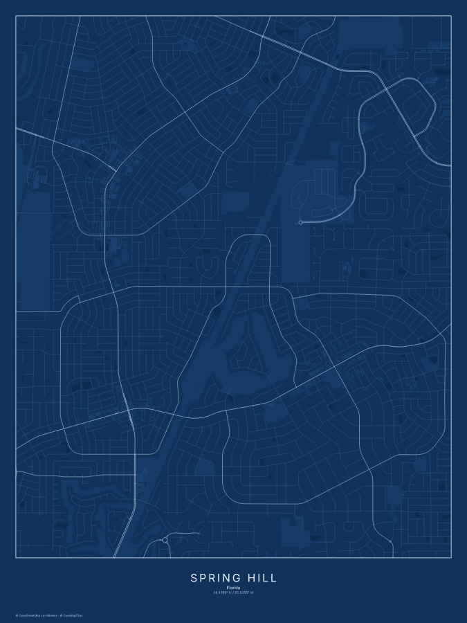 Spring Hill map poster, blueprint style